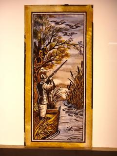 Antique stained glass hunting scene