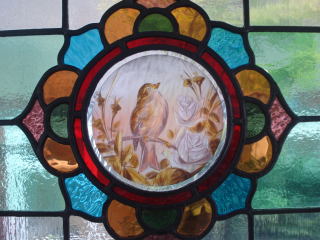 Stained Glass Hand Painted Bird Detail
